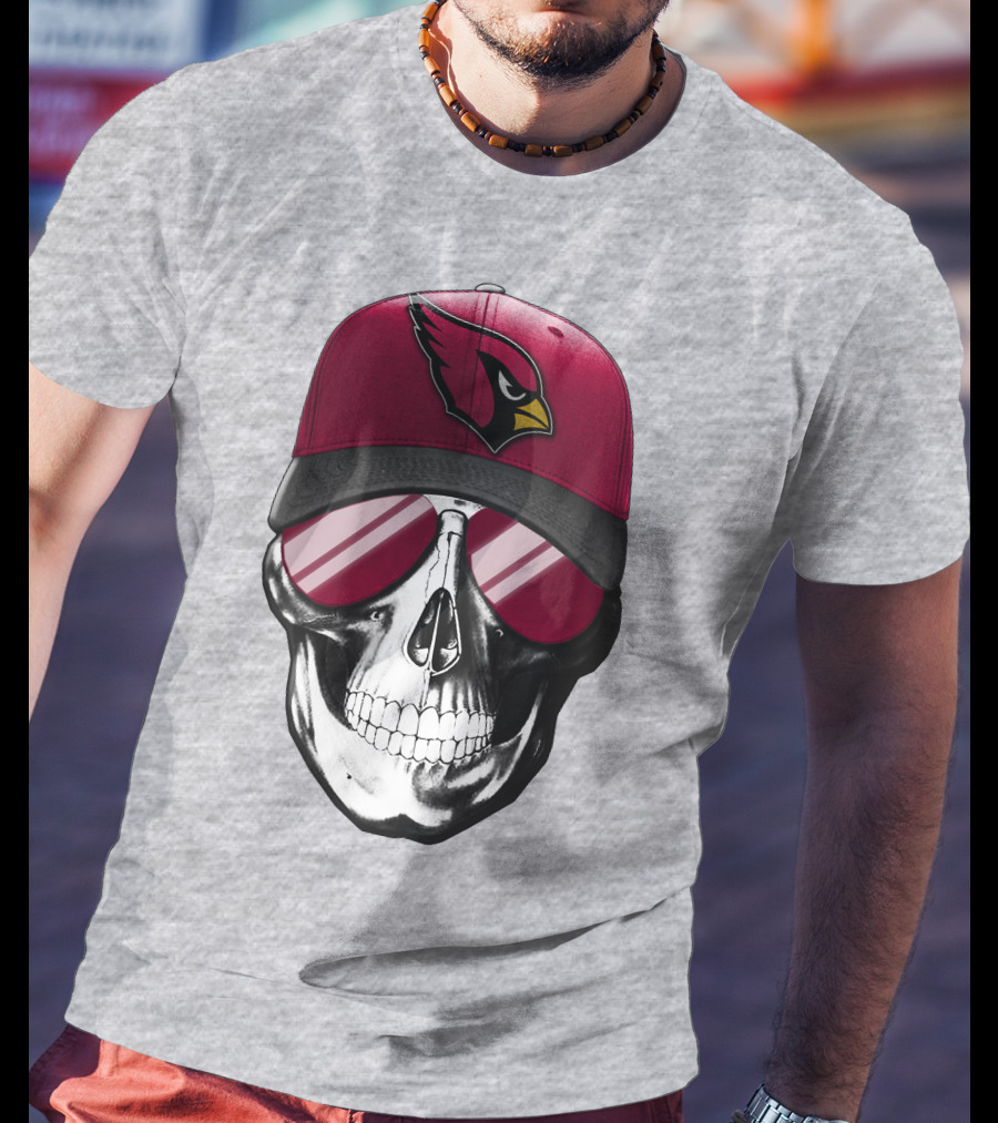 Skull V7 Arizona Cardinals Logo Hat And Sunglasses T-Shirt