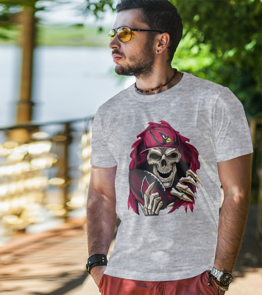 Arizona Cardinals Skeleton Skull Holding Football T-Shirt