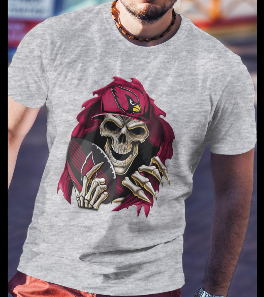 Arizona Cardinals Skeleton Skull Holding Football T-Shirt