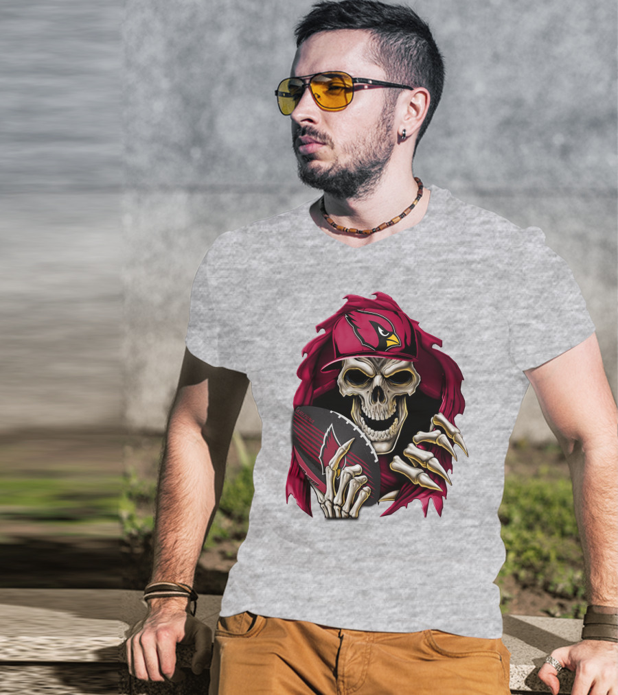 Arizona Cardinals Skeleton Skull Holding Football T-Shirt