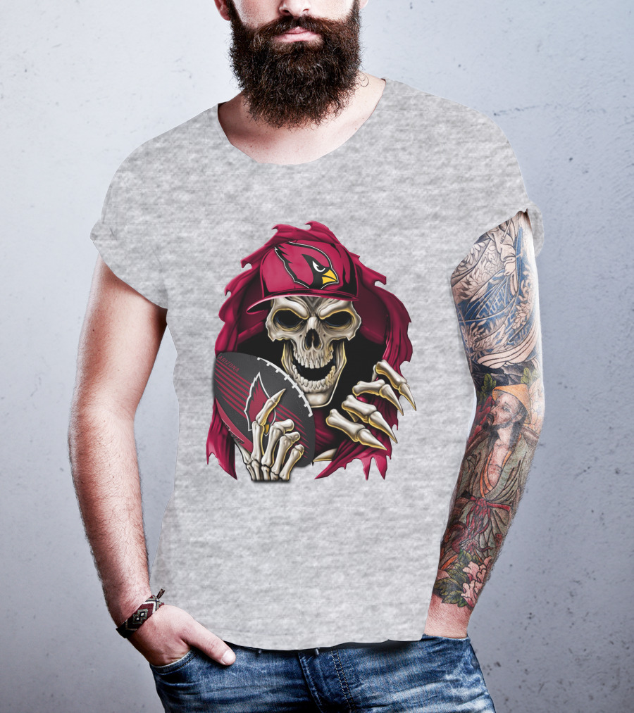 Arizona Cardinals Skeleton Skull Holding Football T-Shirt