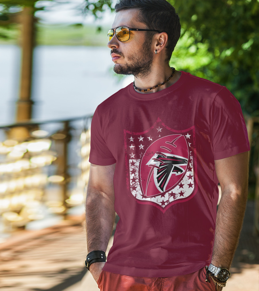 Atlanta Falcons Nfl Logo Shield 42 Red Football Stars T-Shirt
