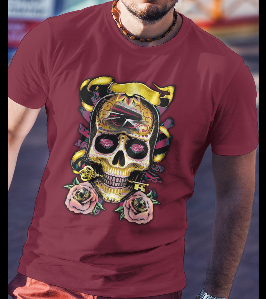 Atlanta Falcons Skull With Roses And Key T-Shirt