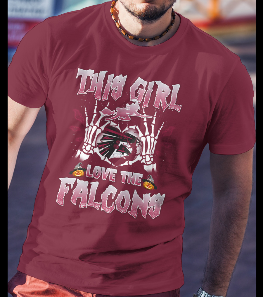 This Girl Love The Falcons Halloween Skeleton Hands Pumpkin T-Shirt