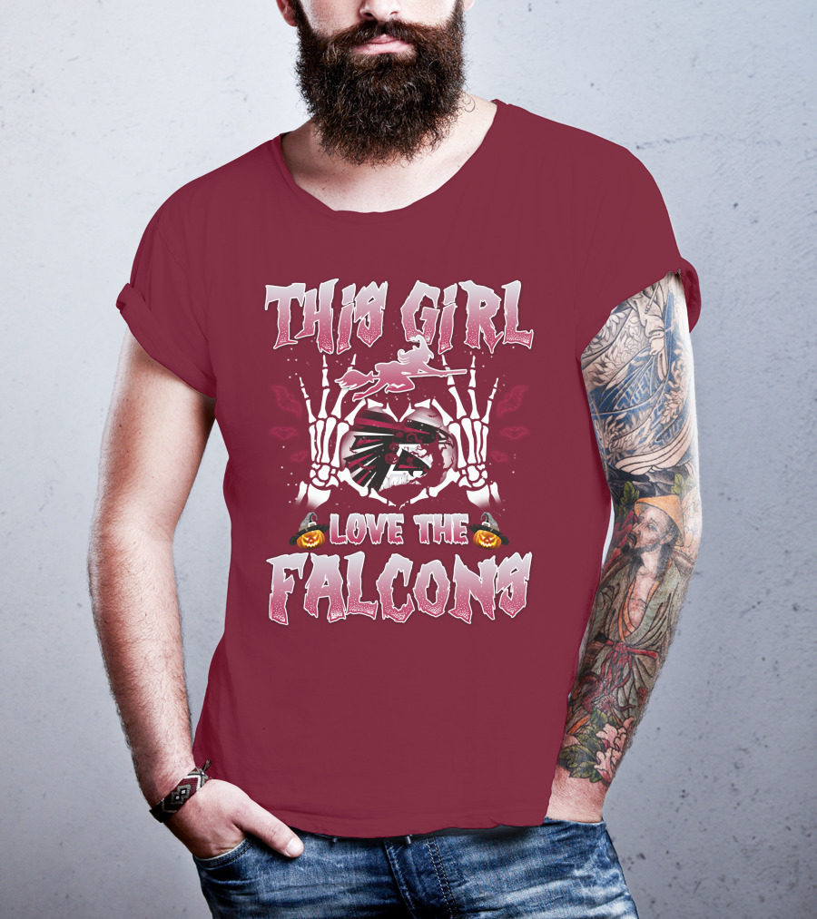 This Girl Love The Falcons Halloween Skeleton Hands Pumpkin T-Shirt