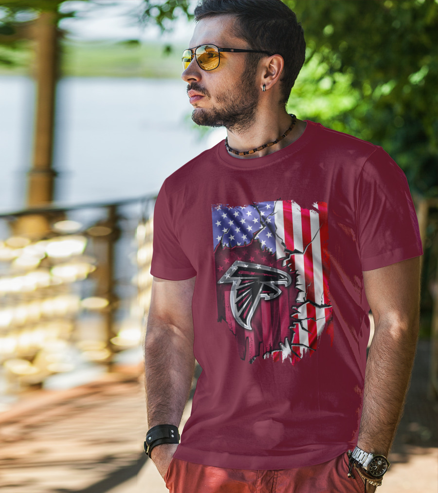 American Flag With Atlanta Falcons Logo And Cracked Design Mix T-Shirt