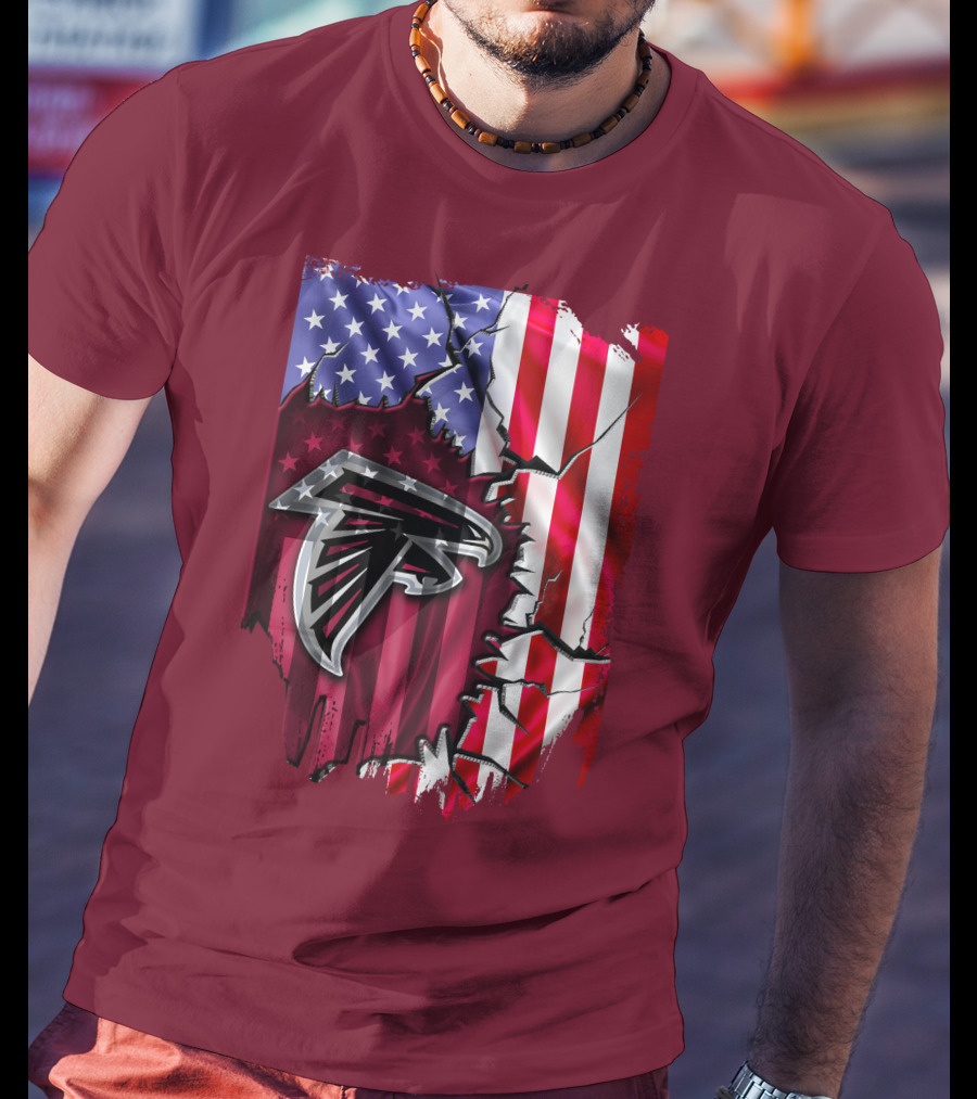 American Flag With Atlanta Falcons Logo And Cracked Design Mix T-Shirt