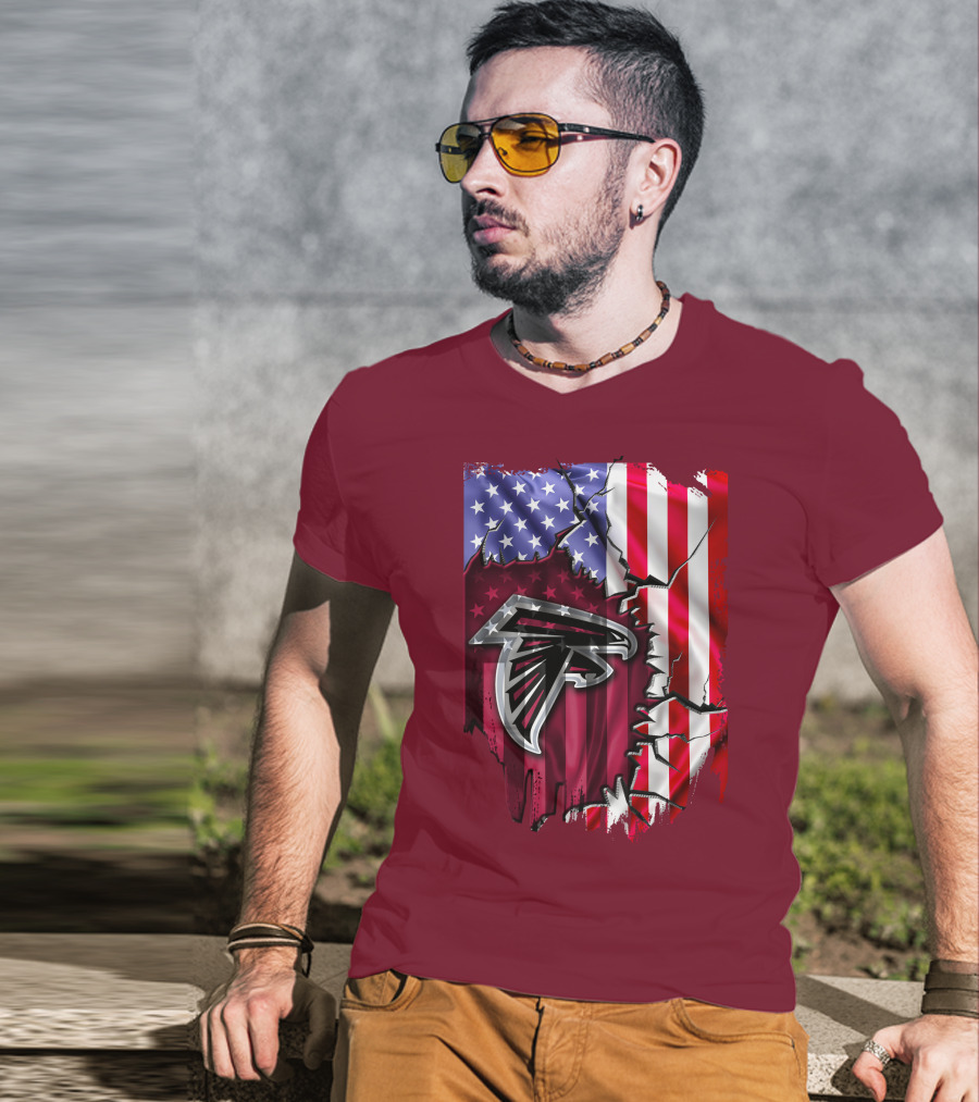 American Flag With Atlanta Falcons Logo And Cracked Design Mix T-Shirt