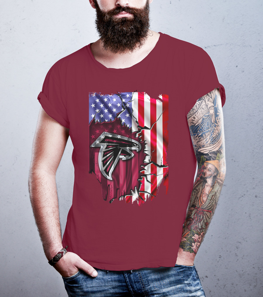 American Flag With Atlanta Falcons Logo And Cracked Design Mix T-Shirt