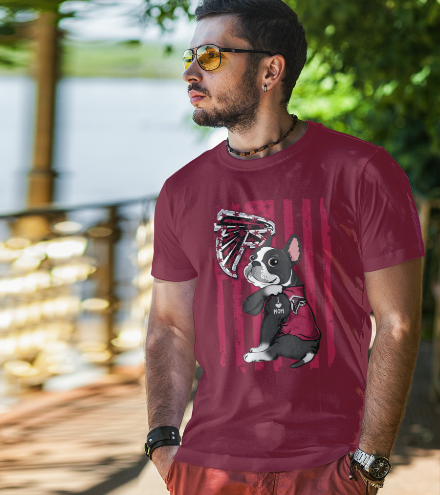 Boston Terrier I Love Mom Atlanta Falcons T-Shirt