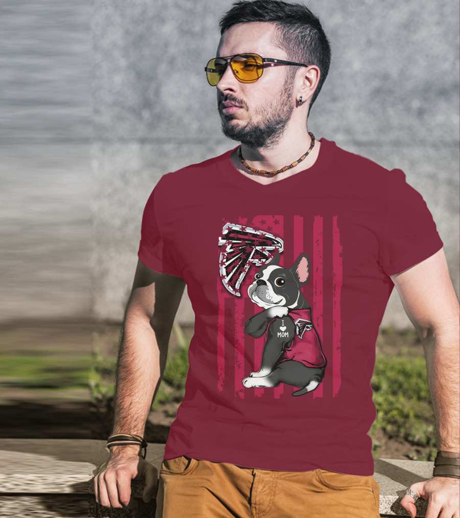 Boston Terrier I Love Mom Atlanta Falcons T-Shirt