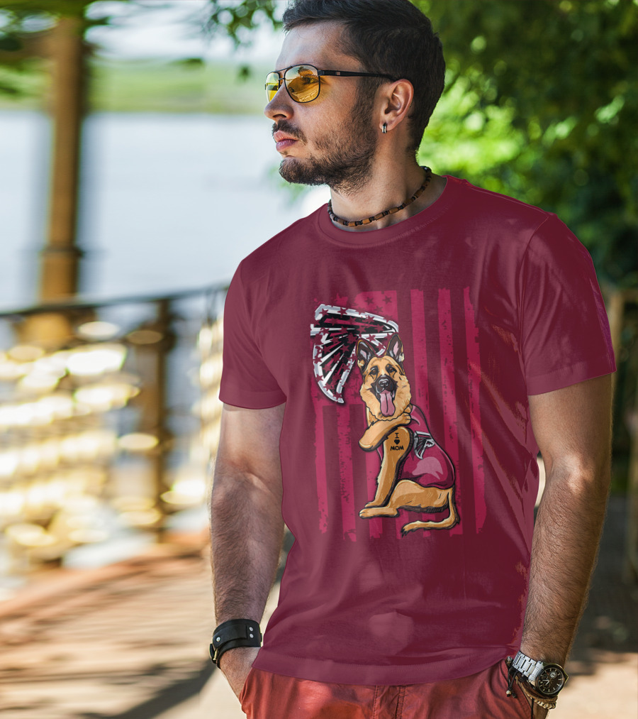 I Mom Tattoo German Shepherd With Atlanta Falcons Fan Flag And Stripes T-Shirt