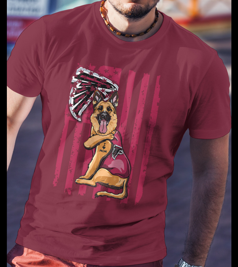 I Mom Tattoo German Shepherd With Atlanta Falcons Fan Flag And Stripes T-Shirt