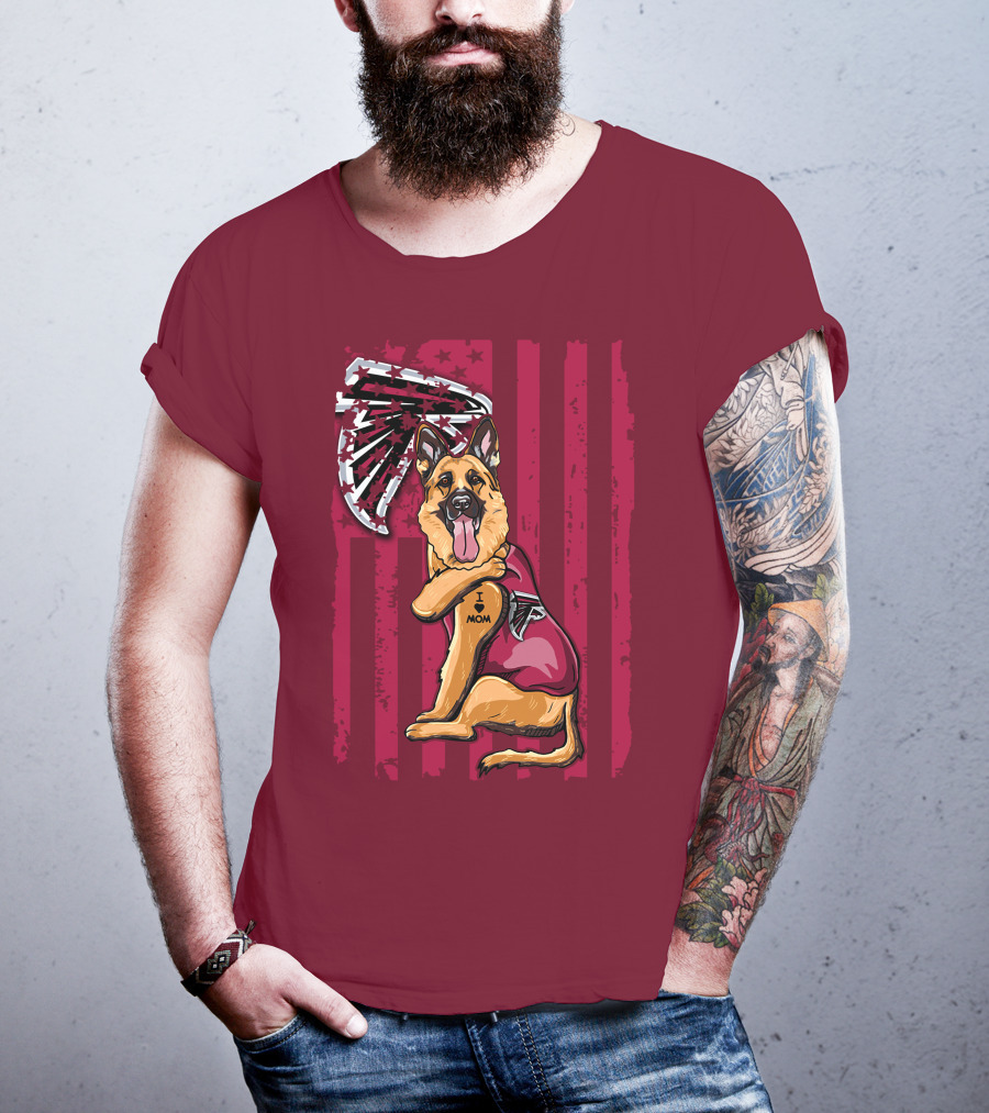 I Mom Tattoo German Shepherd With Atlanta Falcons Fan Flag And Stripes T-Shirt
