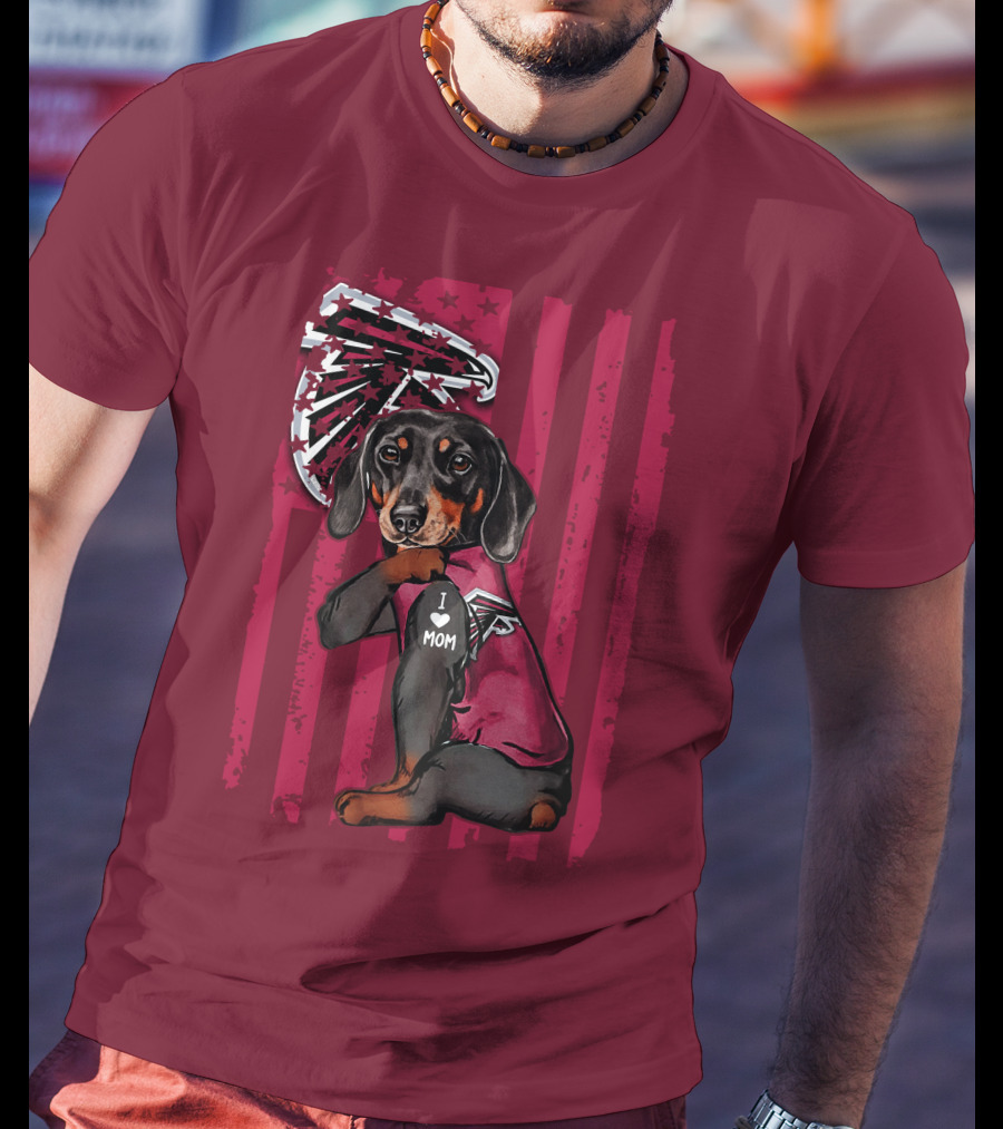 Dachshund I Love Mom Atlanta Falcons Flag T-Shirt