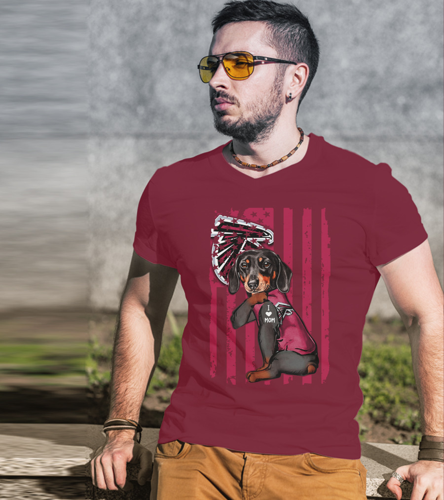 Dachshund I Love Mom Atlanta Falcons Flag T-Shirt