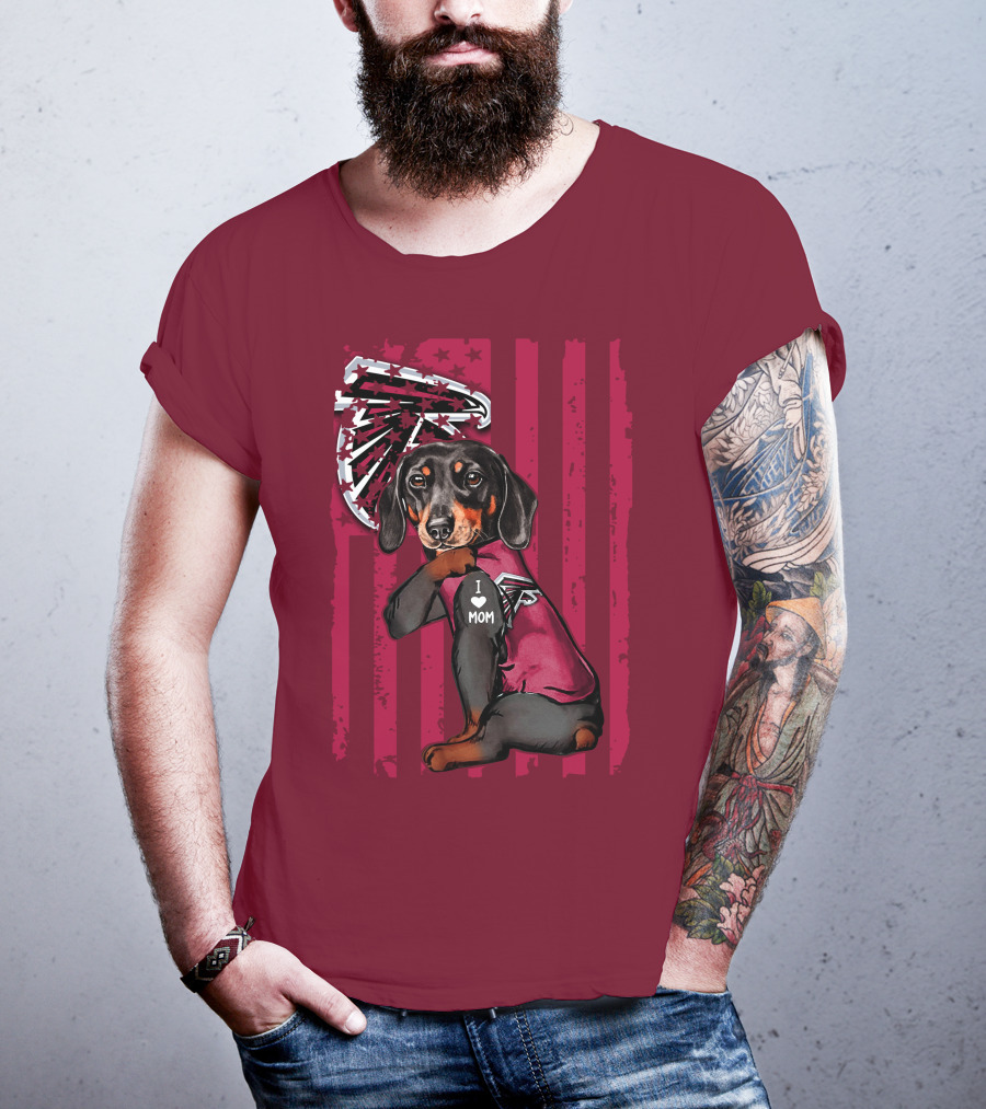 Dachshund I Love Mom Atlanta Falcons Flag T-Shirt