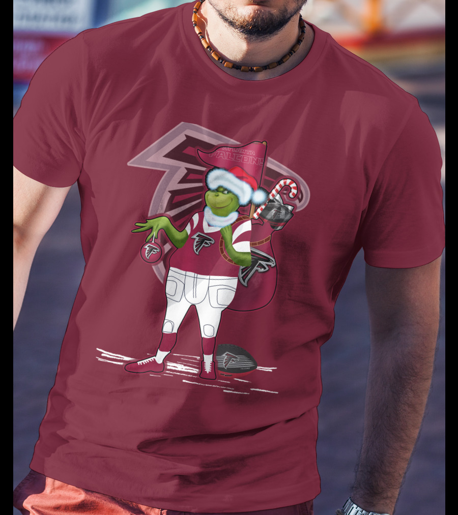 Grinchxmas Atlanta Falcons Holiday Santa Hat Christmas Sports Team T-Shirt