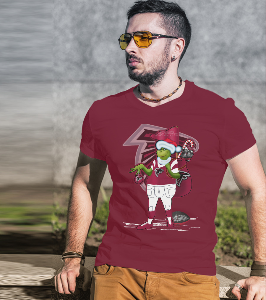 Grinchxmas Atlanta Falcons Holiday Santa Hat Christmas Sports Team T-Shirt