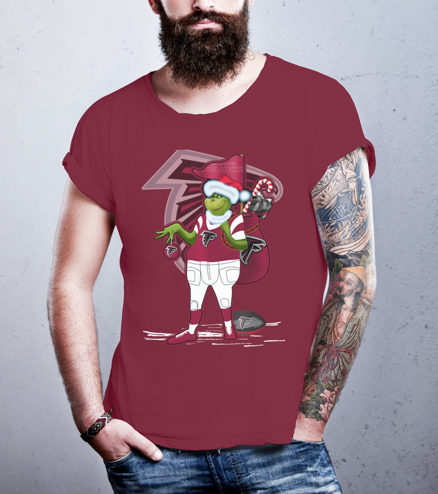 Grinchxmas Atlanta Falcons Holiday Santa Hat Christmas Sports Team T-Shirt