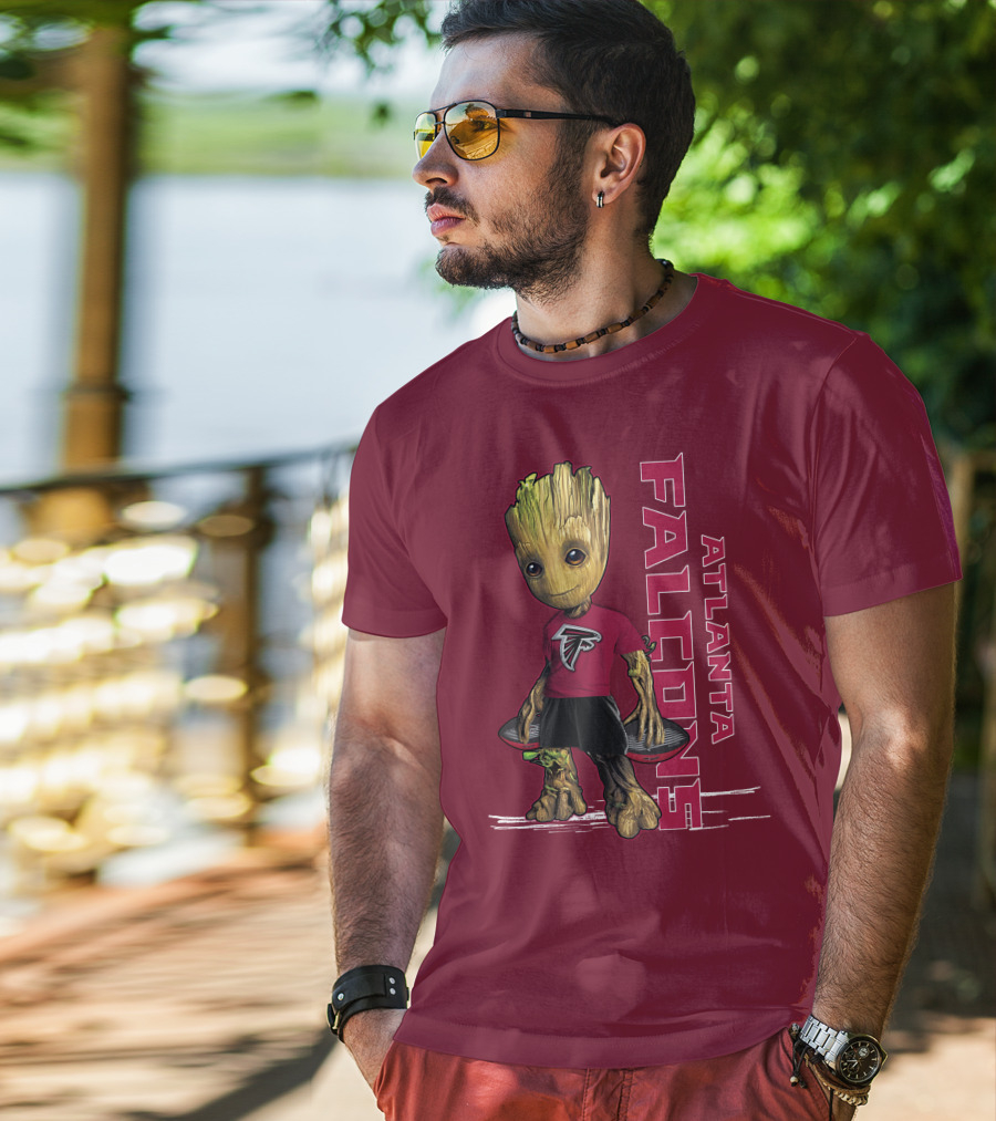 Groot Atlanta Falcons Fan Character Holding Atlanta Falcons T-Shirt