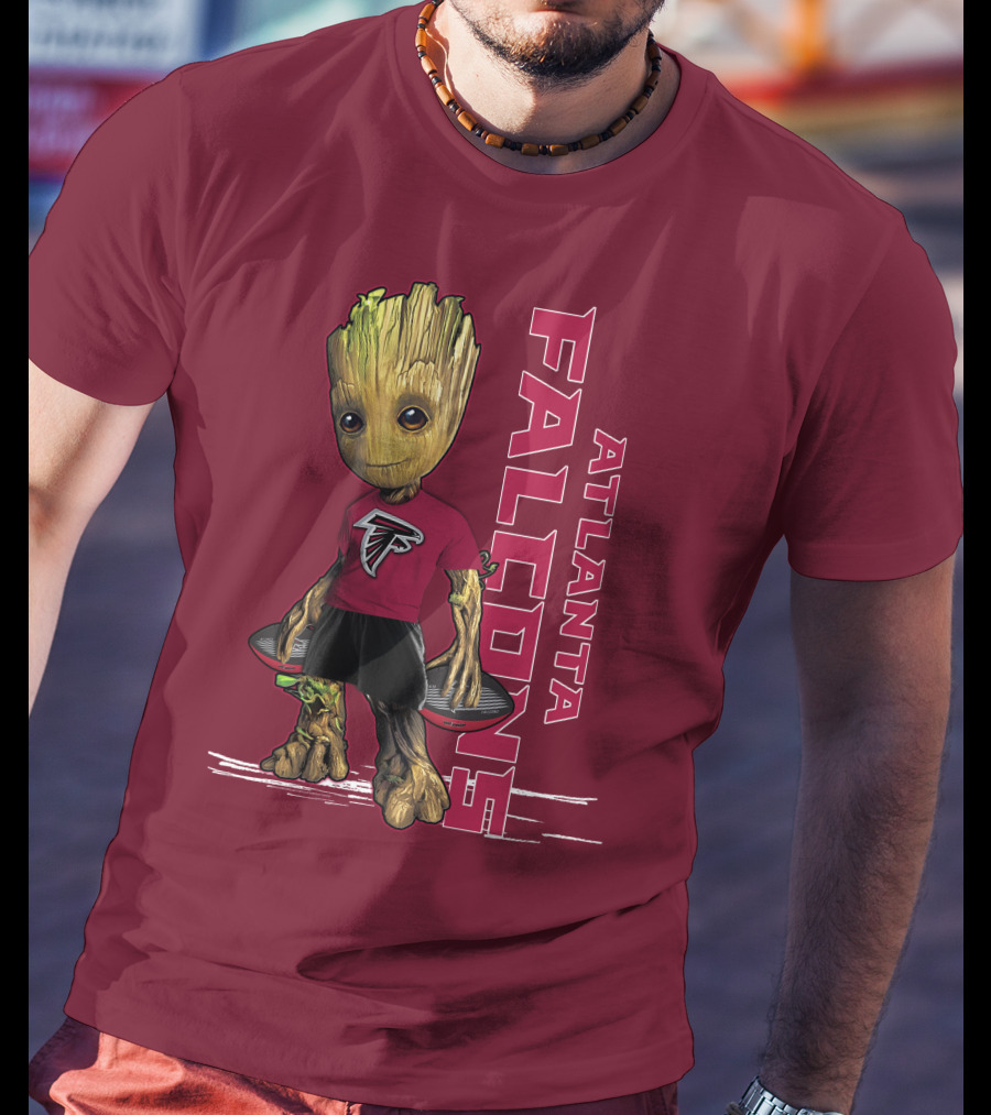 Groot Atlanta Falcons Fan Character Holding Atlanta Falcons T-Shirt