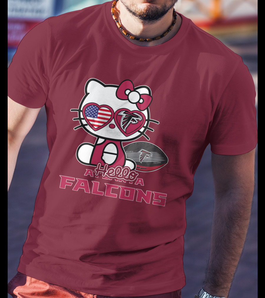 Hello Kitty Atlanta Falcons American Flag Football T-Shirt