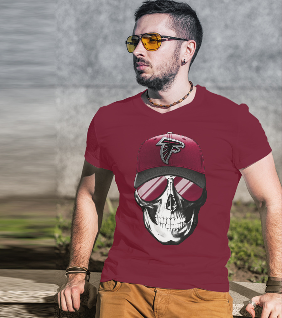 Atlanta Falcons Skull Cap With Reflective Glasses T-Shirt
