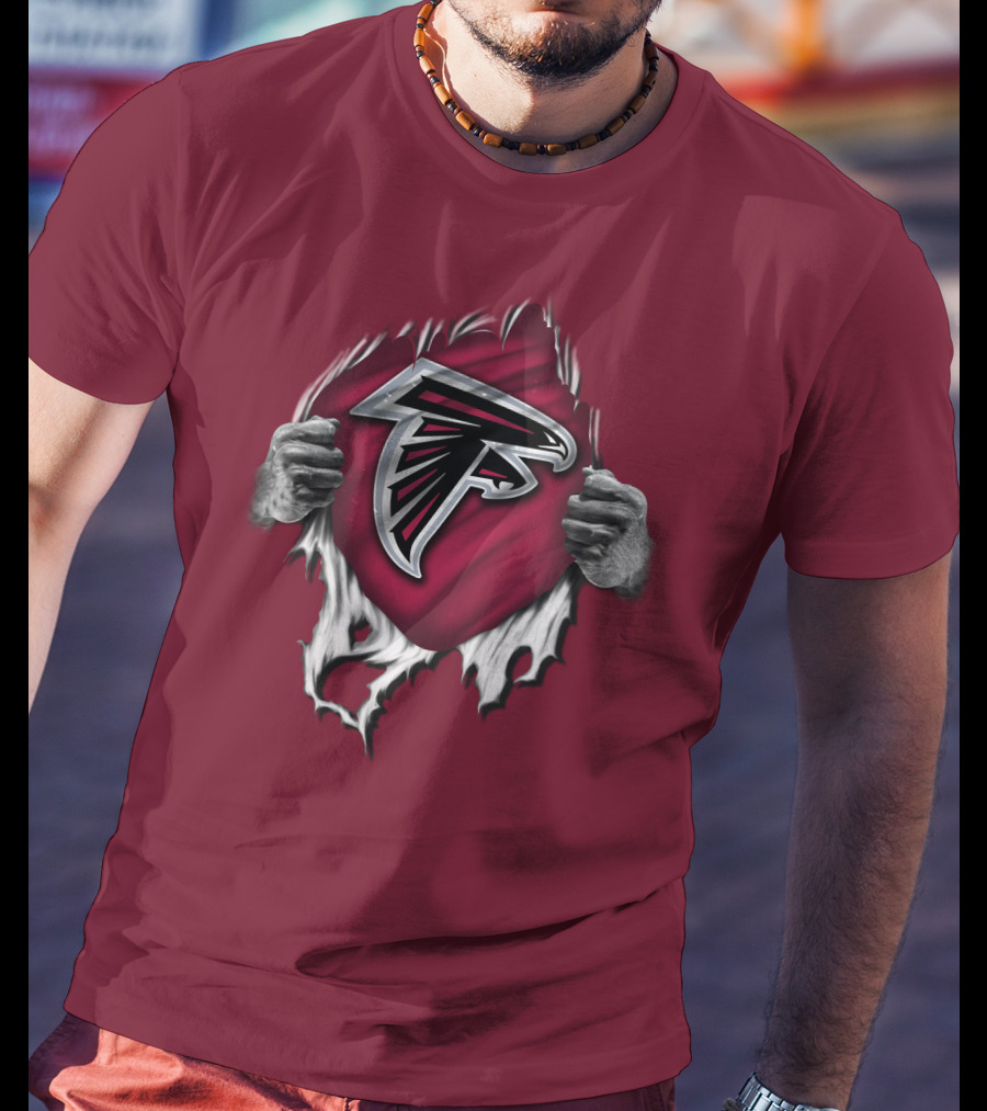 Torn Atlanta Falcons Logo With Hands Emerging T-Shirt