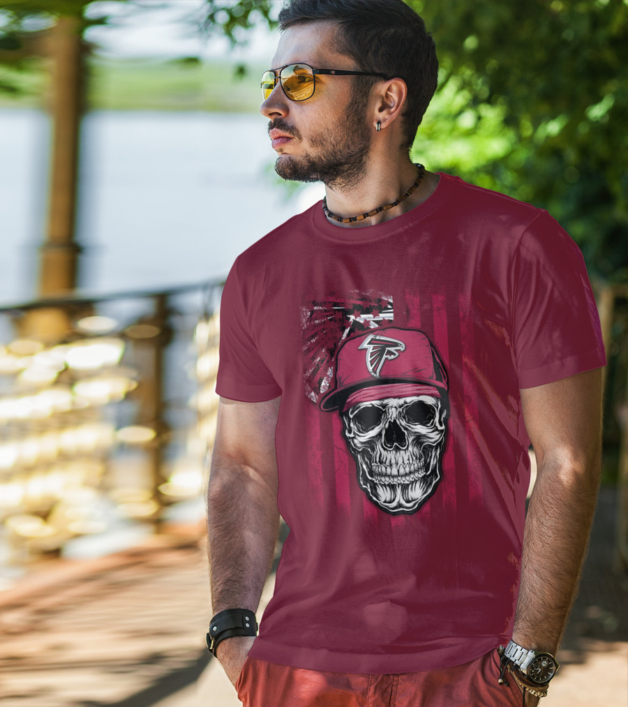 Skull V1 Atlanta Falcons Cap With Falcons Logo And Grunge Stripes T-Shirt