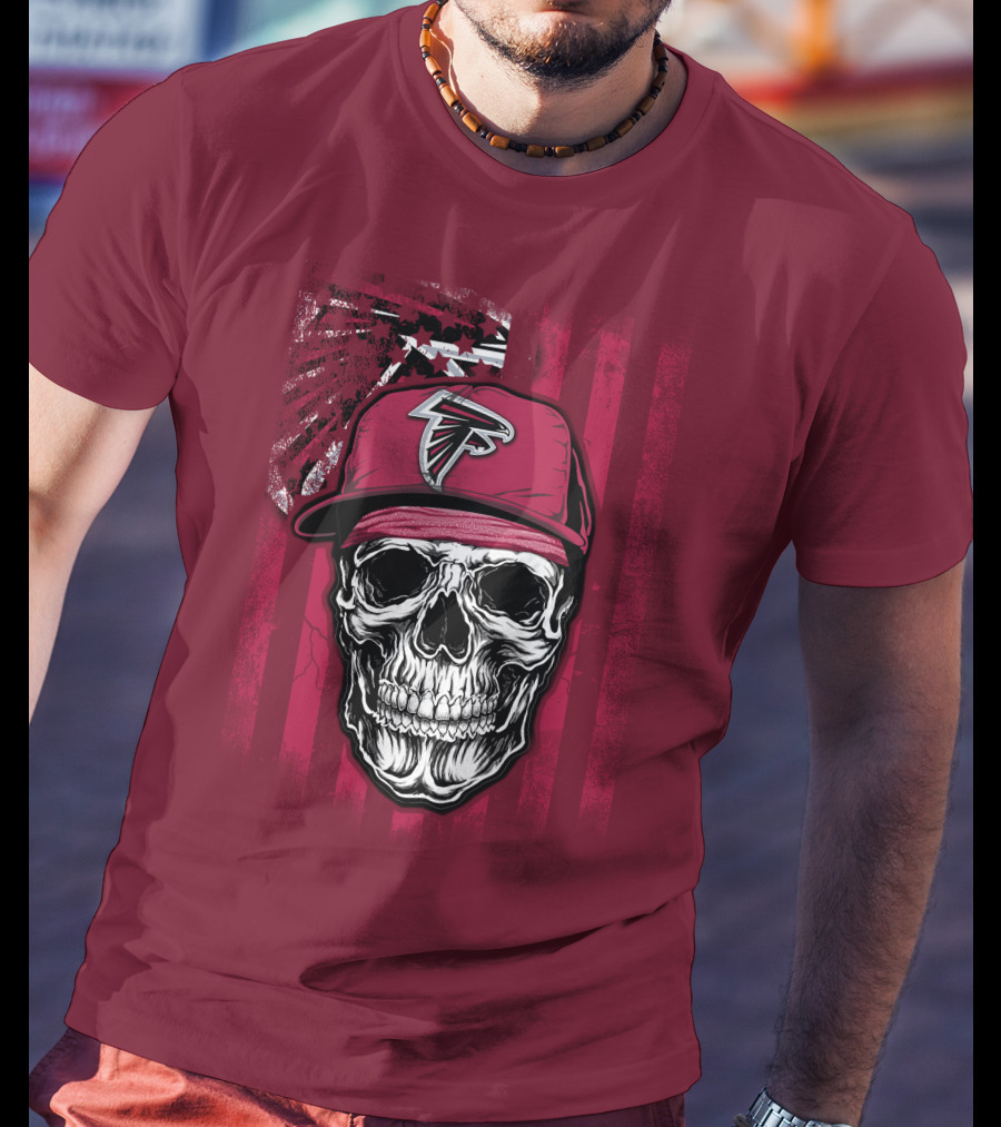 Skull V1 Atlanta Falcons Cap With Falcons Logo And Grunge Stripes T-Shirt