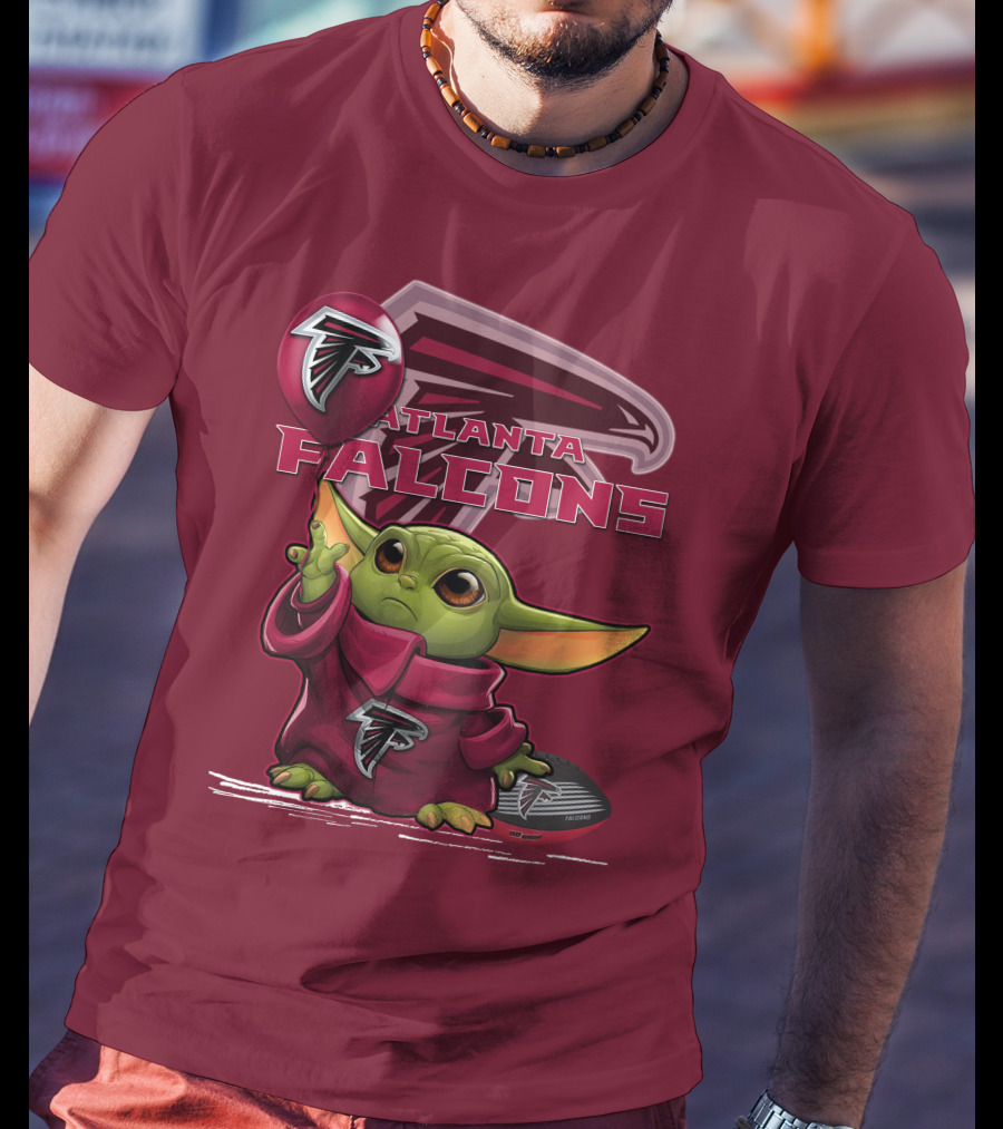 Baby Yoda Holding Atlanta Falcons Logo Balloon T-Shirt