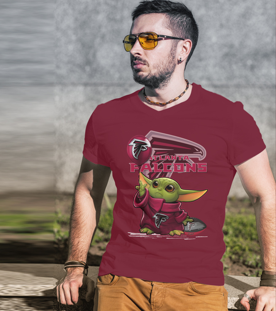 Baby Yoda Holding Atlanta Falcons Logo Balloon T-Shirt