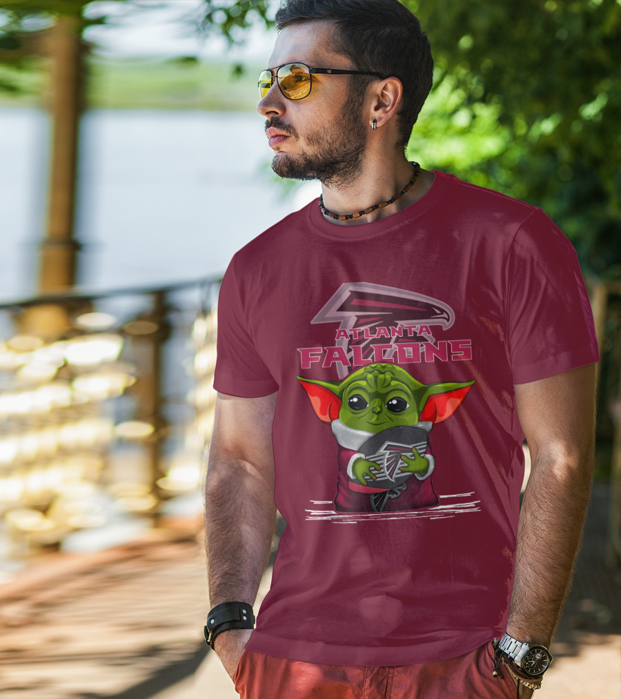 Yoda Holding Atlanta Falcons Football With Logo Background T-Shirt