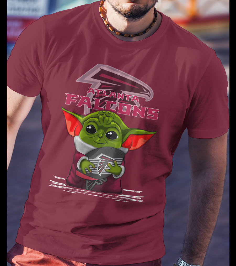 Yoda Holding Atlanta Falcons Football With Logo Background T-Shirt