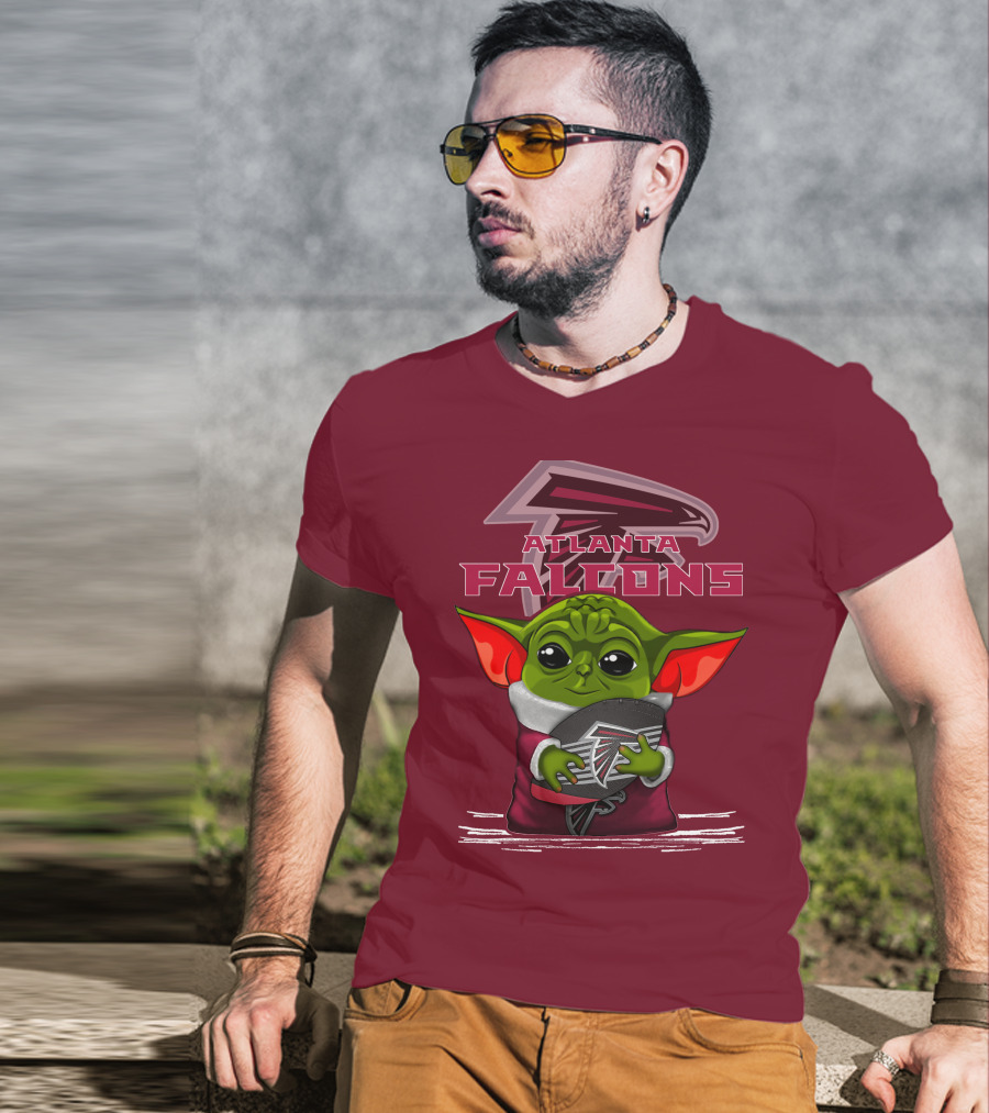 Yoda Holding Atlanta Falcons Football With Logo Background T-Shirt