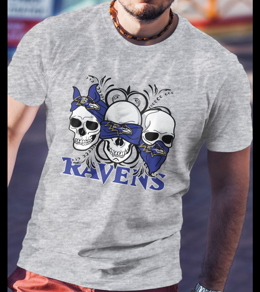 Ravens Three Skulls Bandana Baltimore Ravens T-Shirt