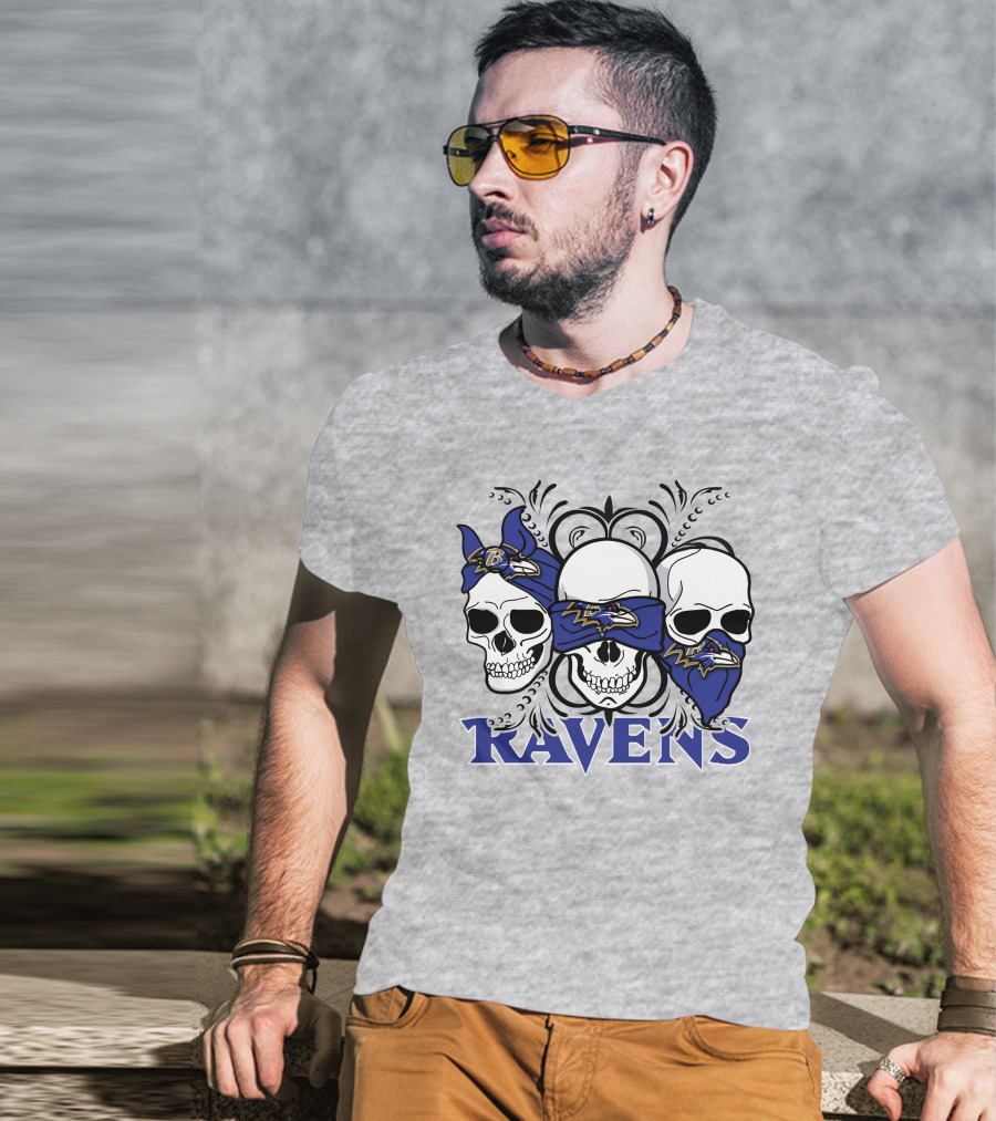 Ravens Three Skulls Bandana Baltimore Ravens T-Shirt