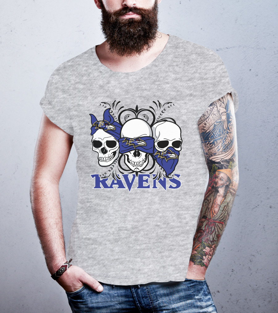 Ravens Three Skulls Bandana Baltimore Ravens T-Shirt