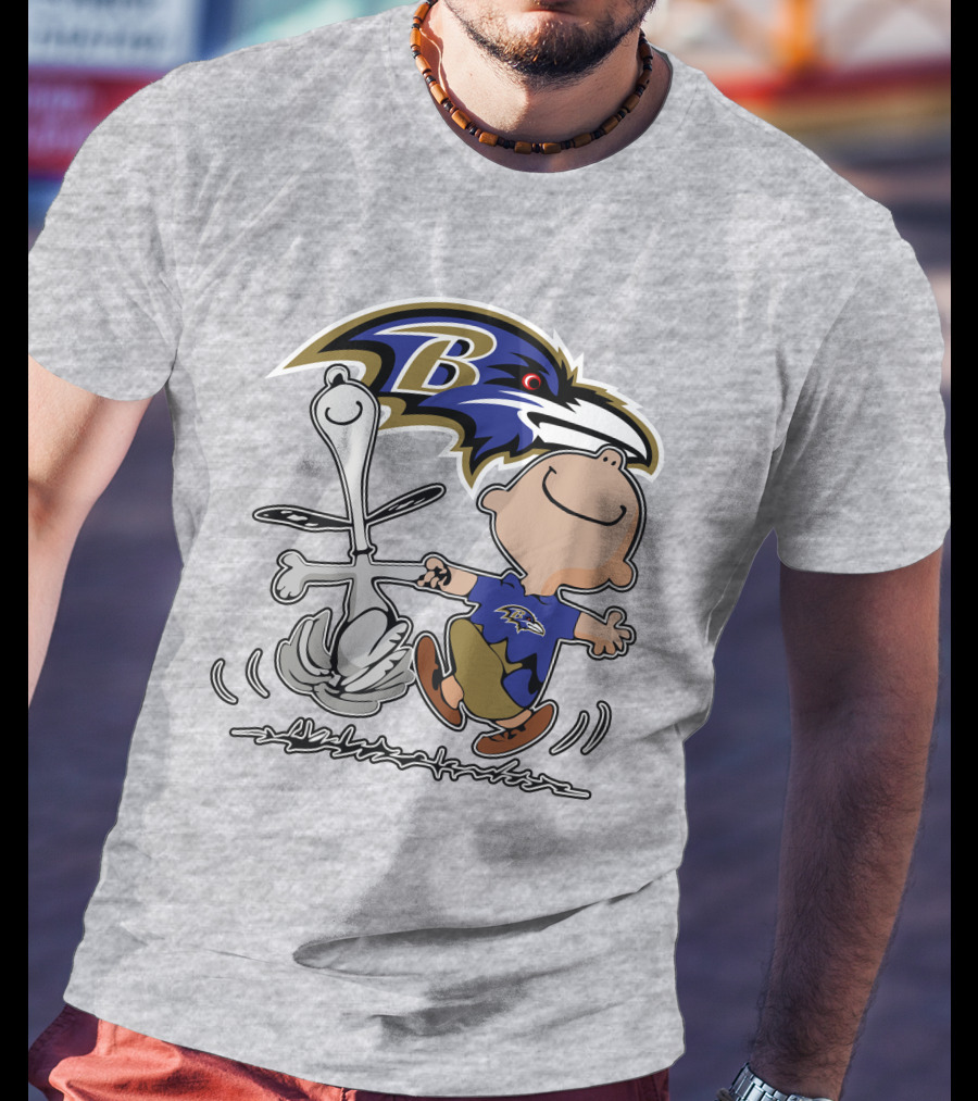 Baltimore Ravens Snoopy Dance With Logo And Characters T-Shirt