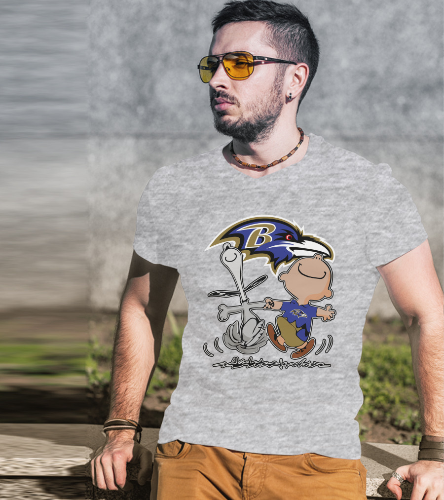Baltimore Ravens Snoopy Dance With Logo And Characters T-Shirt