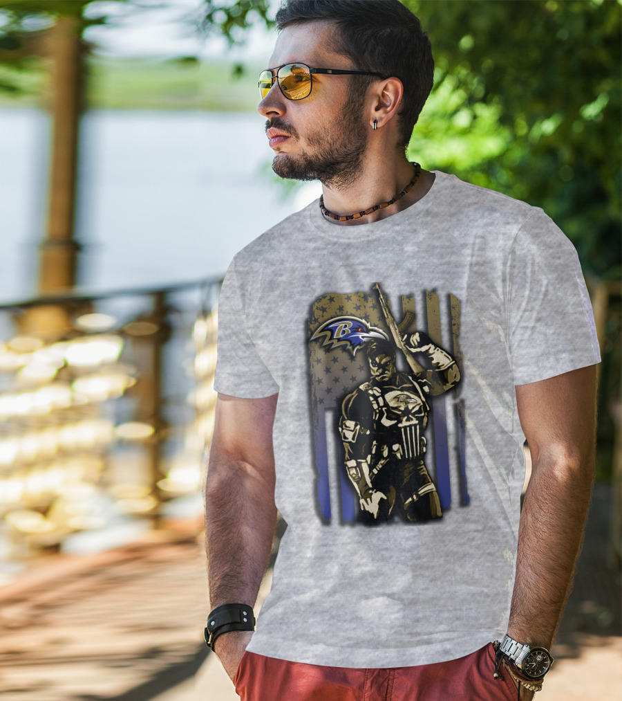 Baltimore Ravens Punisher Soldier Usa Flag T-Shirt