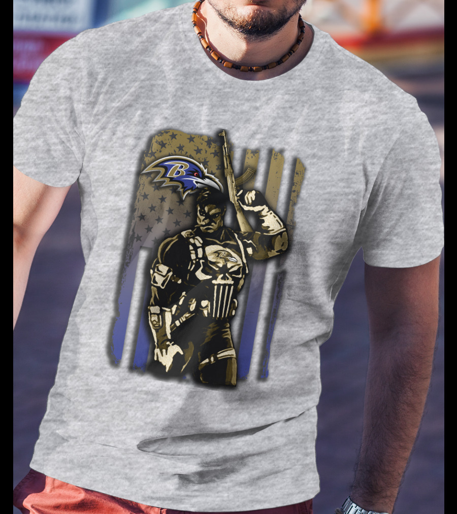 Baltimore Ravens Punisher Soldier Usa Flag T-Shirt