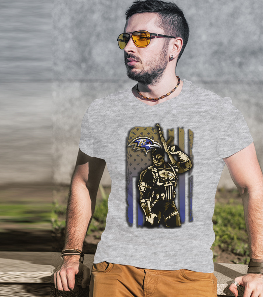 Baltimore Ravens Punisher Soldier Usa Flag T-Shirt