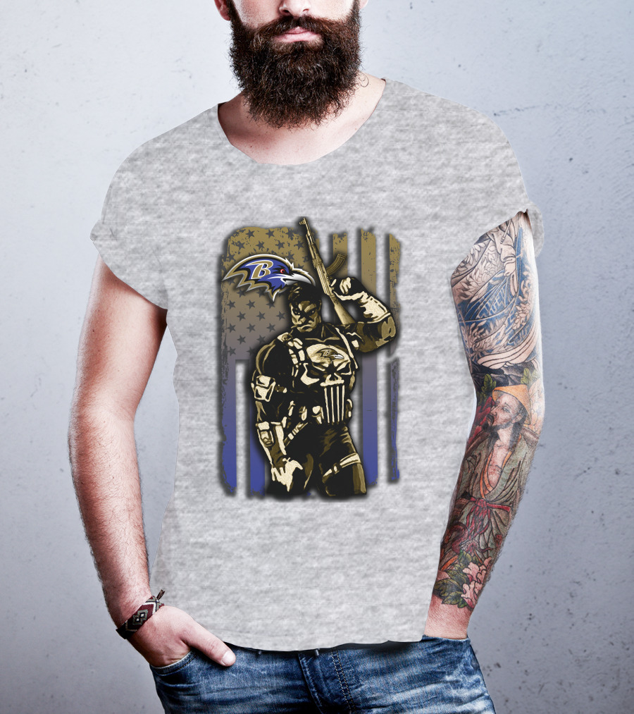 Baltimore Ravens Punisher Soldier Usa Flag T-Shirt