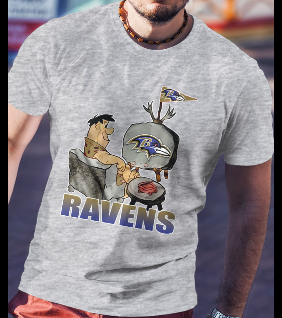 Baltimore Ravens Cartoon Character Watching Tv With Team T-Shirt