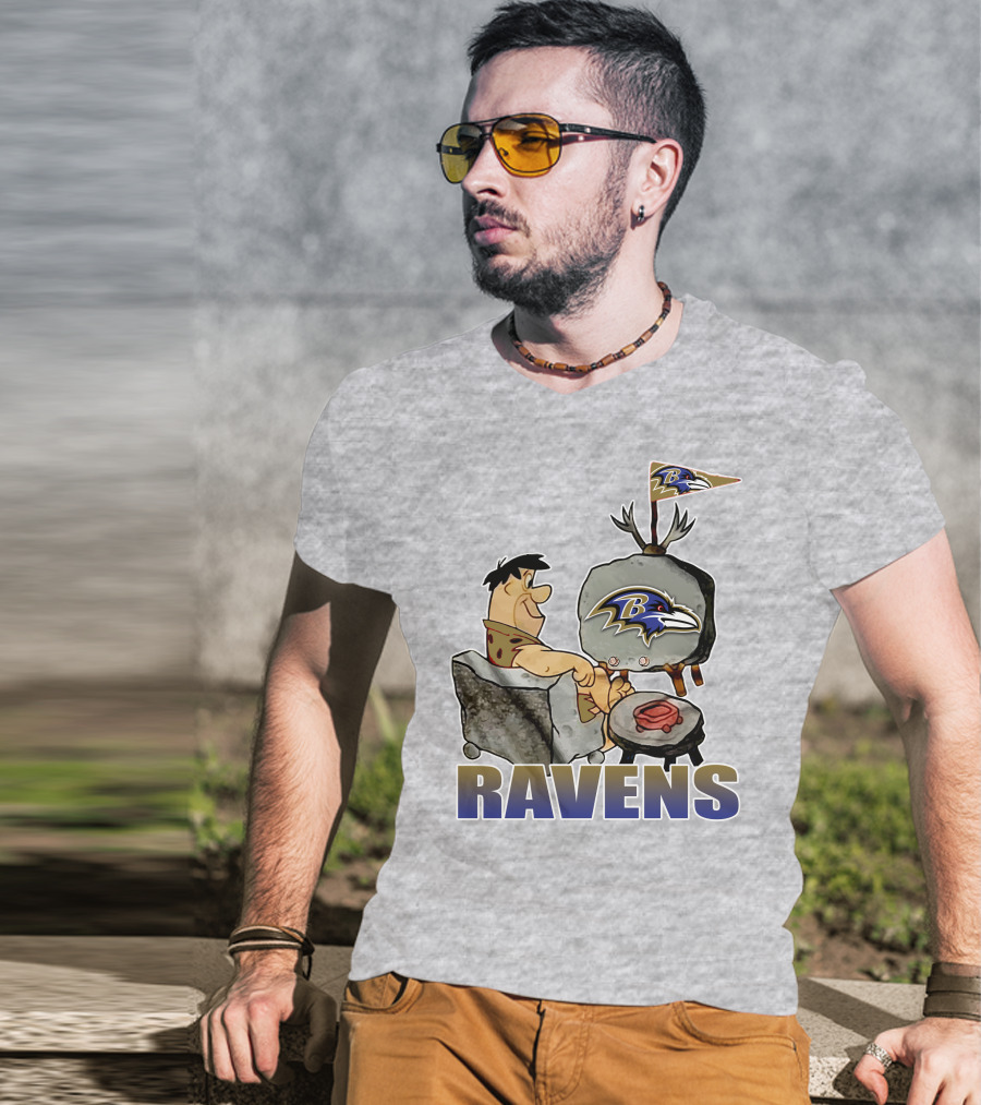 Baltimore Ravens Cartoon Character Watching Tv With Team T-Shirt