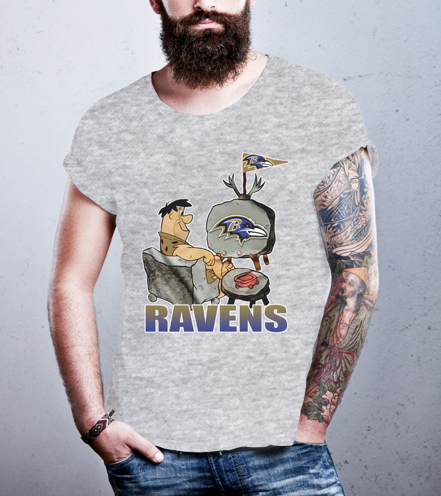 Baltimore Ravens Cartoon Character Watching Tv With Team T-Shirt