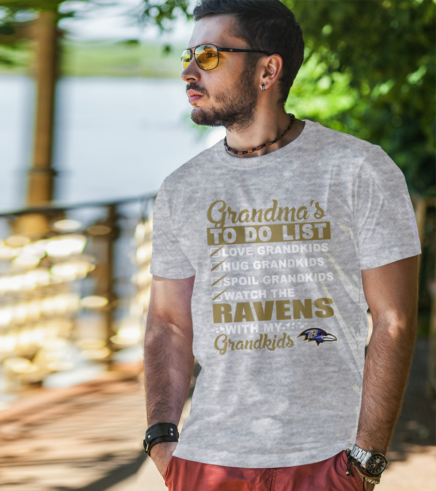 Grandma's To Do List Love Hug Spoil Watch The Ravens With My Grandkids T-Shirt