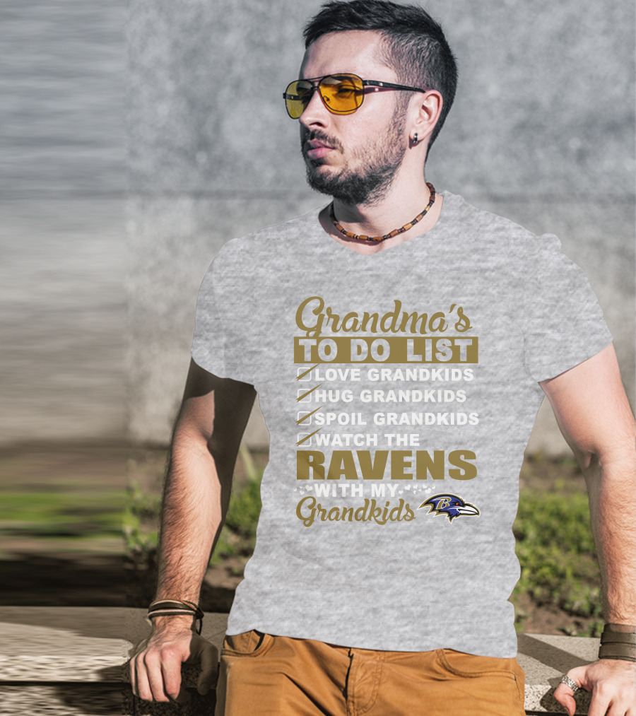 Grandma's To Do List Love Hug Spoil Watch The Ravens With My Grandkids T-Shirt